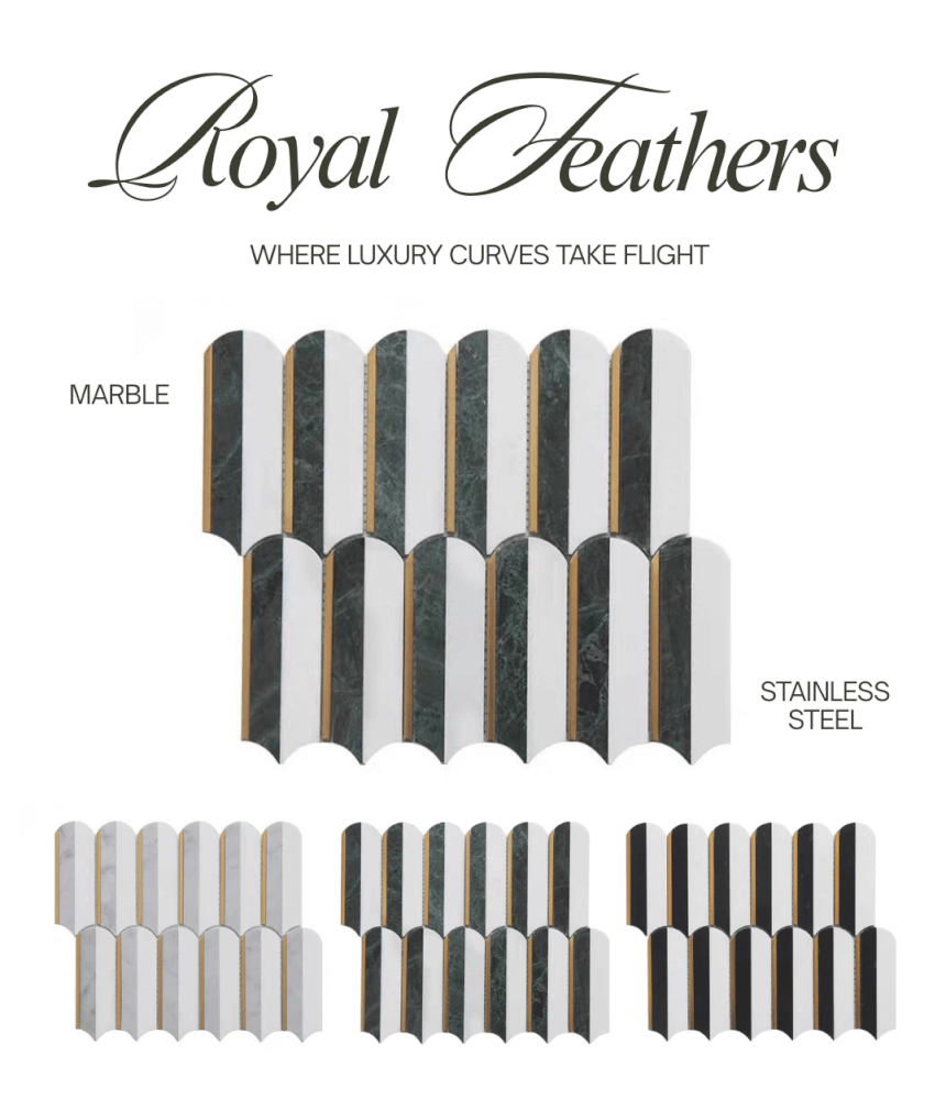 โมเสคหินอ่อน TIMELESS TILES รุ่น ROYAL FEATHER 23.5X28.5 ซม. สีเทาขาว_2